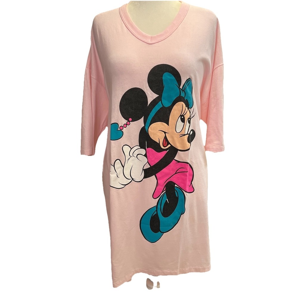 Disney Designs Minnie Mouse Tee‎ Night Shirt  Gown Vtg OS Pink Oversized USA 90s
